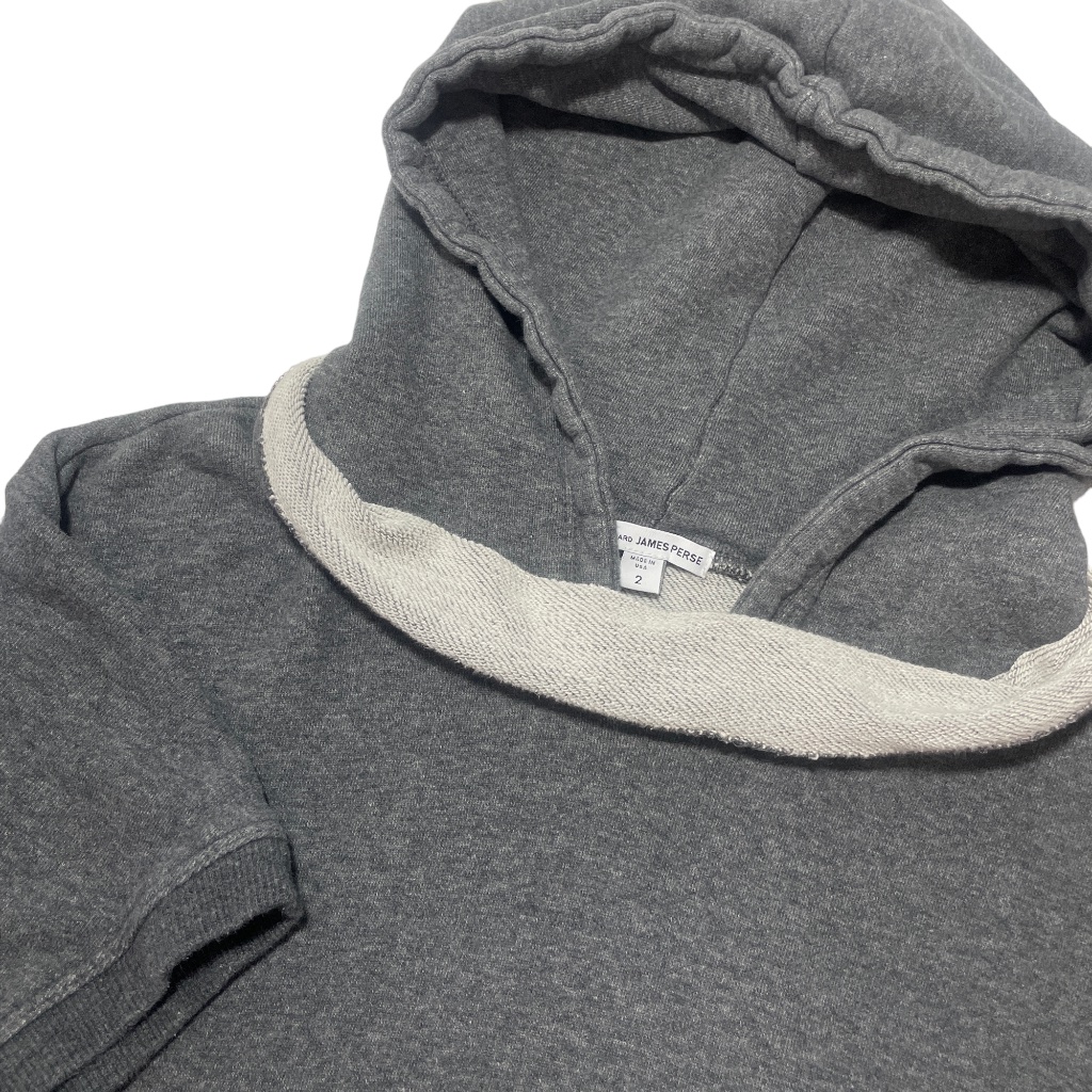 James Perse 2 Grey Cropped Hooded Sweatshirt Pockets